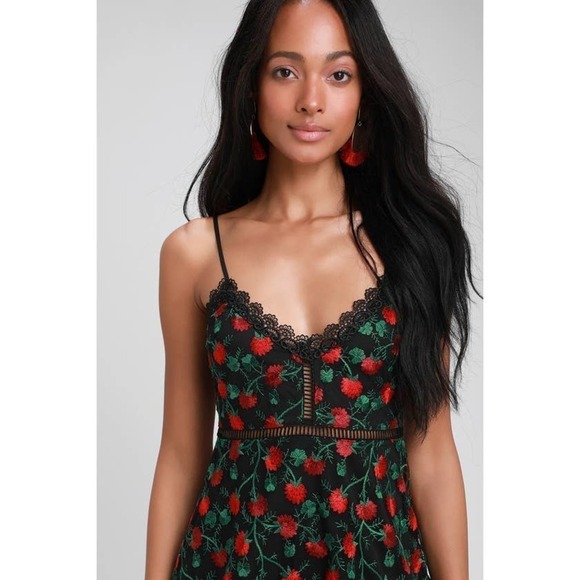 JACK by BB Dakota Nothin to Mesh With Black Floral Embroidered Skater Dress NEW - Picture 9 of 10